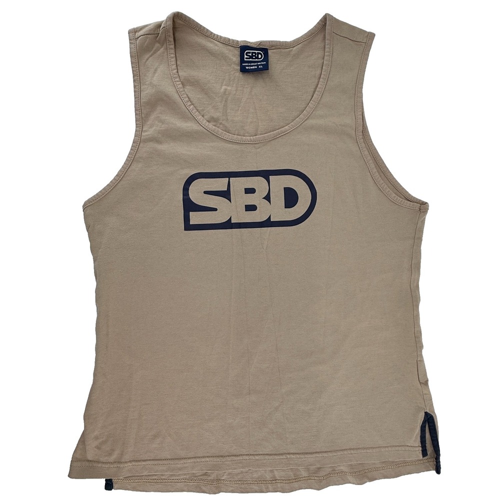 SBD Tank Top Womens XL Beige Logo Graphic Powerlifting Gym Made In Great Britain